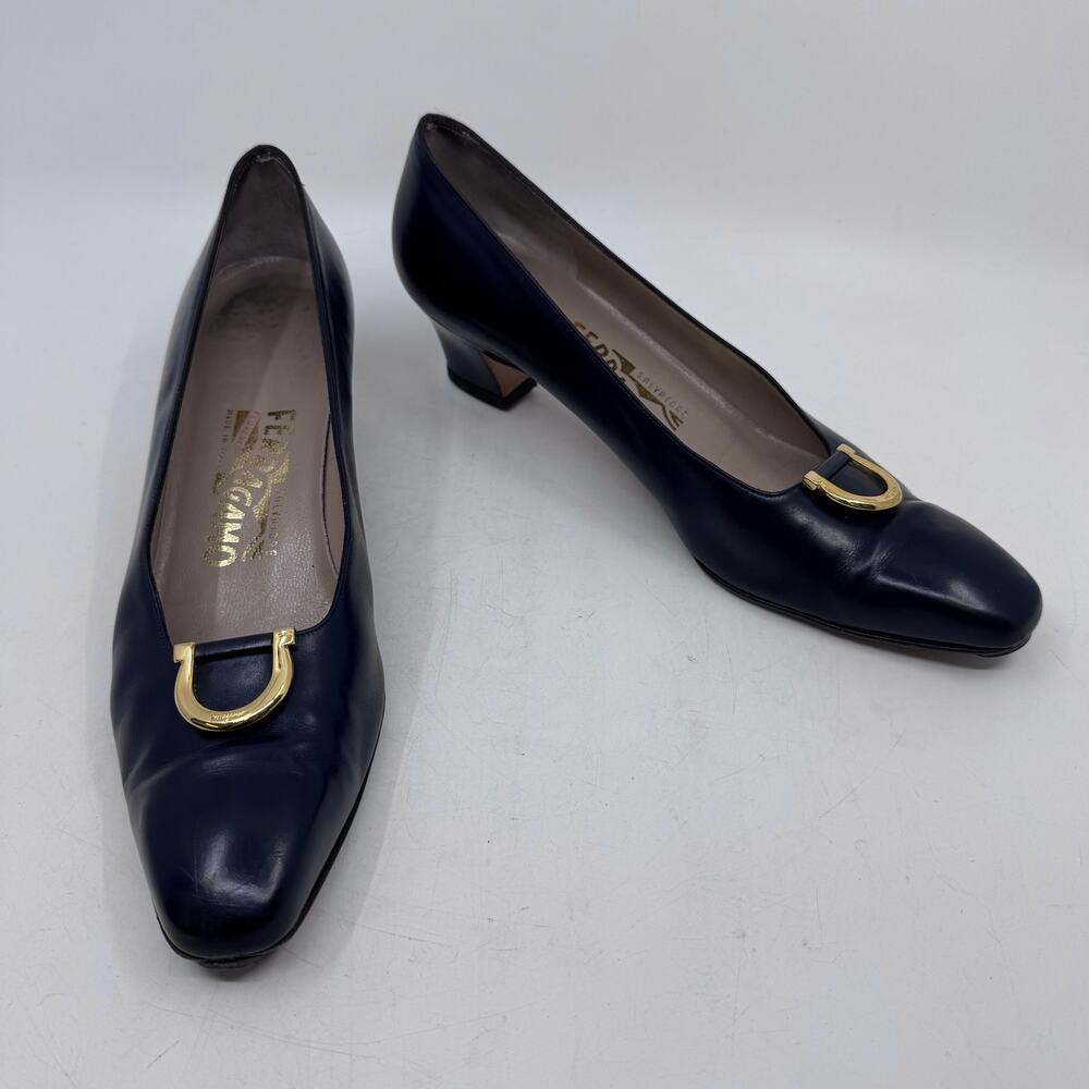 Vintage Salvatore Ferragamo Gold Buckle Low Pumps